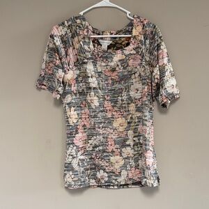 Christopher & Banks Floral Short Sleeve Top - Pink, White, Gray